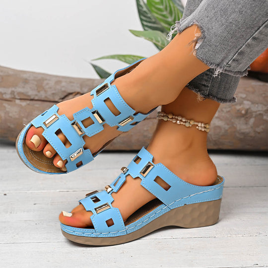 Damen Wedge-Sandalen mit modischen Verzierungen und komfortablem Fußbett EB