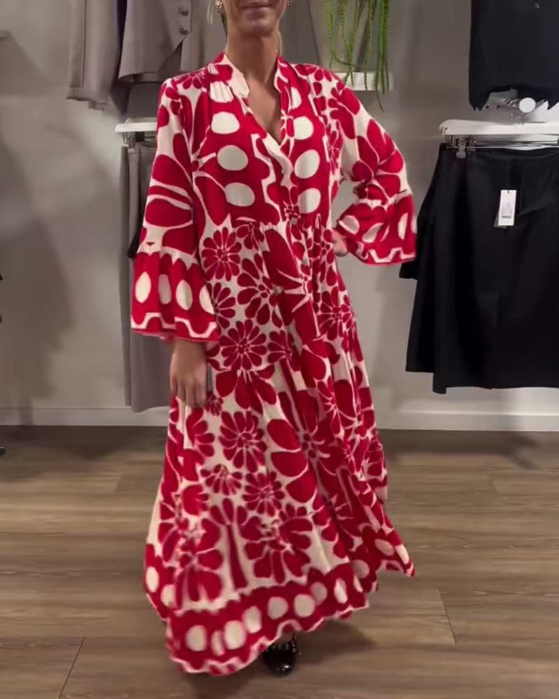 Damen Maxikleid mit floralem Muster und weitem Schnitt EB