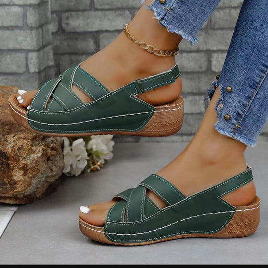 Damen Komfortable Wedge-Pantoletten mit verstellbaren Riemen EB