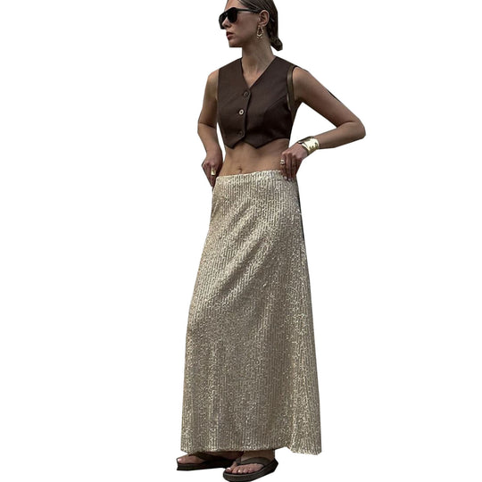 Damen Glitzernder Maxi-Rock mit schmalem Schnitt und hohem Bund EB