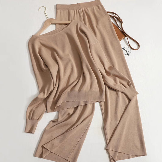 Damen lässiges Strickanzug-Set mit weitem Schnitt und modischen Details EB
