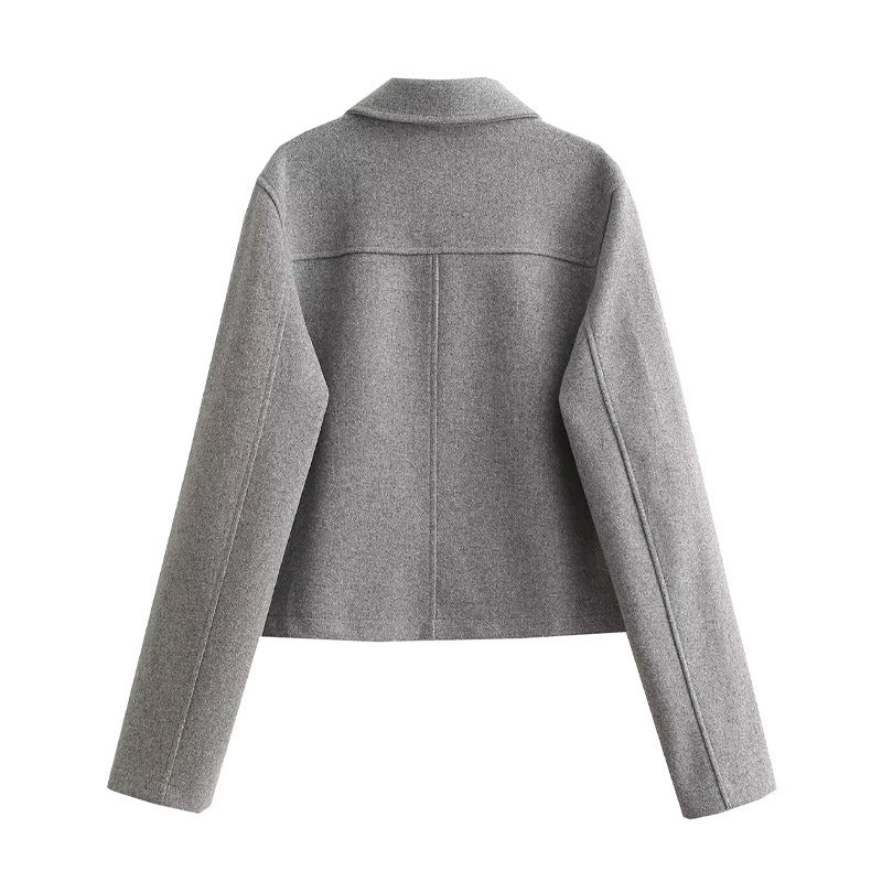 Damen modische Kurzjacke aus strukturiertem Wollmaterial mit praktischen Pattentaschen EB