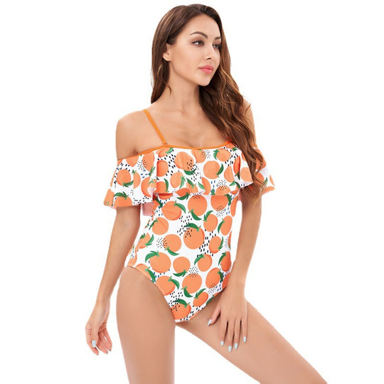 Damen Einteiler Badeanzug mit floralem Rüschendesign EB