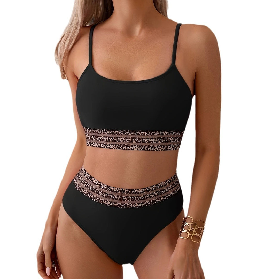 Damen Hochtailliertes Bikini-Set mit modischen Leoparden-Details EB