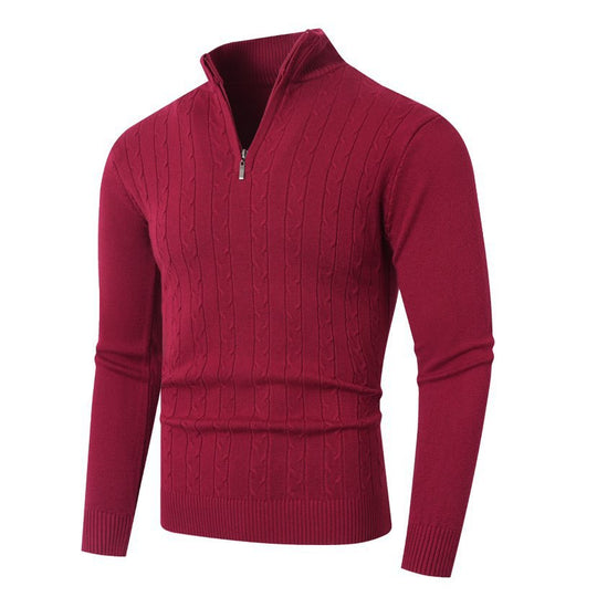 Herren nan gerippter Halbzip-Pullover mit Zopfmuster, Stehkragen und schmaler Passform EB