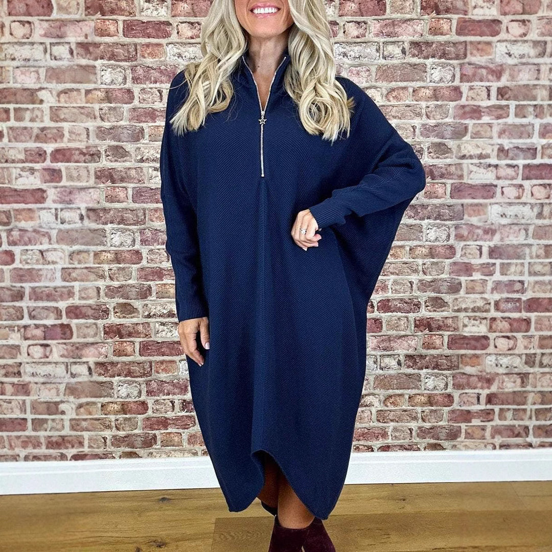 Damen Oversized Strickkleid mit Reißverschluss EB
