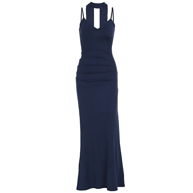 Damen Maxikleid mit figurbetontem Schnitt und elegantem Stehkragen EB