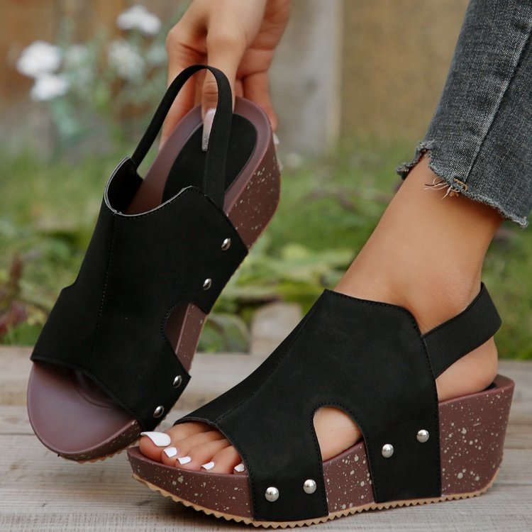 Damen bequeme Wedge-Sandalen mit modischem Cut-Out-Design und dekorativen Akzenten EB