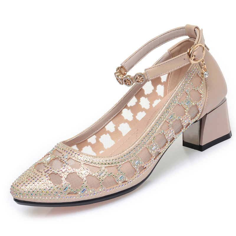Damen Pump-Sandalen mit dekorativem Riemchen und funkelnden Strassdetails EB