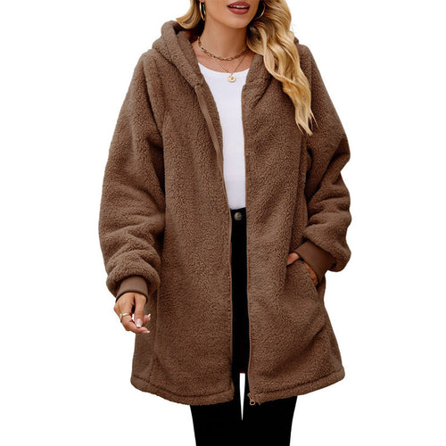 Damen Kuschelige Fleecejacke mit Kapuze und Taschen EB