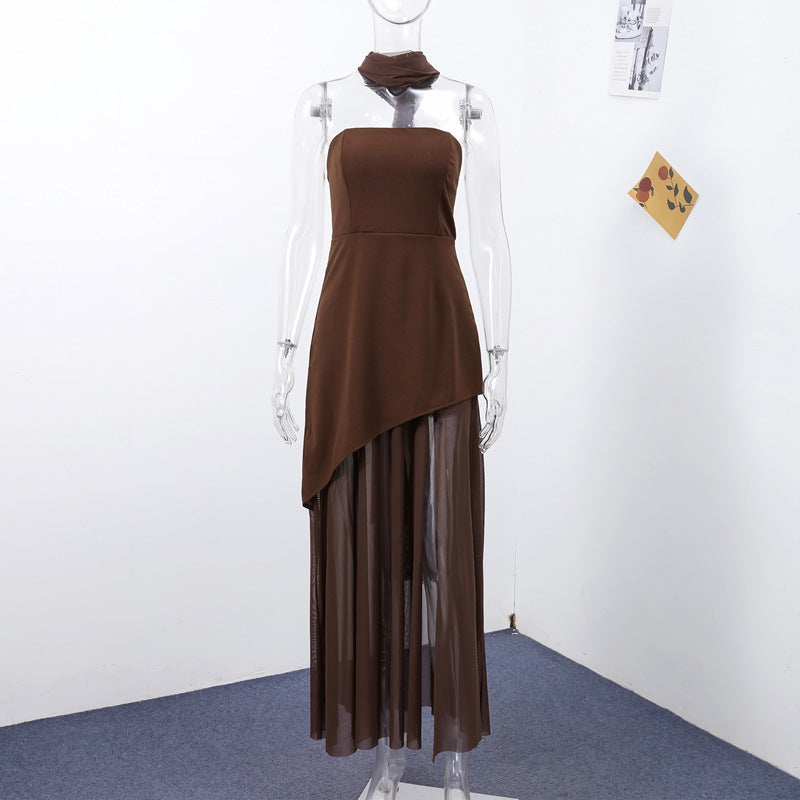 Damen schulterfreies Abendkleid mit asymmetrischem Schnitt und eleganter Drapierung EB