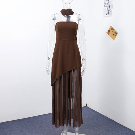 Damen schulterfreies Abendkleid mit asymmetrischem Schnitt und eleganter Drapierung EB