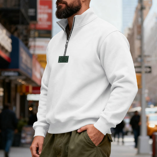 Herren nan hochgeschlossener Quarterzip-Sweatshirt aus schwerem Baumwollfleece mit Stehkragen EB