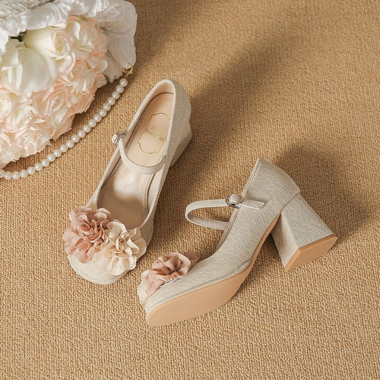 Damen elegante Abend-Schuhe mit blumiger Applikation EB