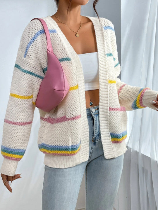 Damen gemütlicher Strickcardigan mit bunten Streifen EB