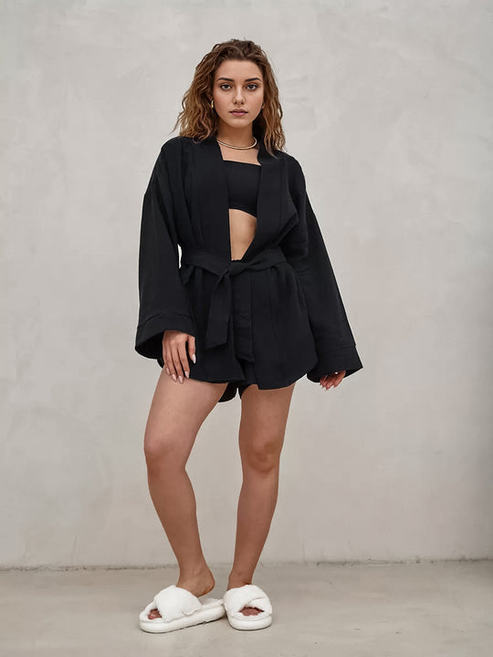 Damen Lässiges Lounge-Set aus leichtem Material mit oversized Kragen EB
