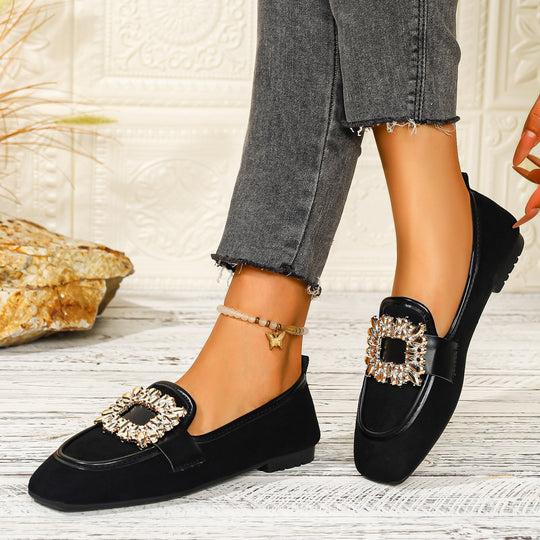 Damen elegante Ballerinas mit geschmackvollem Tiermuster und funkelndem Schmuckdetail EB