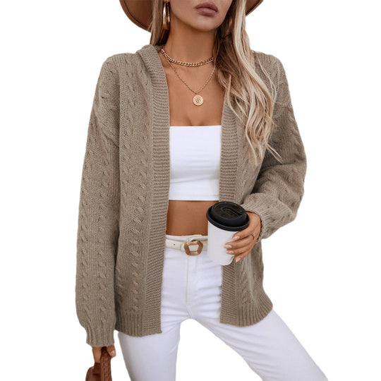 Damen Strickjacke mit Kapuze und feinem Zopfstrick EB