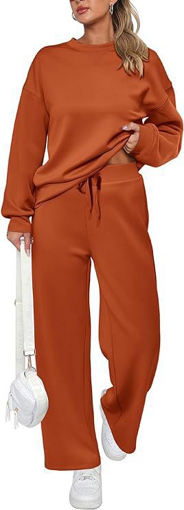 Damen nan zweiteiliges French-Terry Lounge-Set mit oversized Rundhals-Pullover und weitem Highwaist-Jogger EB