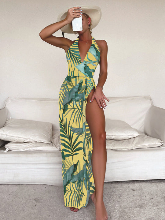 Damen Set aus einem einteiligen Badeanzug mit floralem Design und passendem Sarong EB