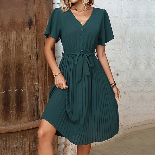 Damen Midikleid mit elegantem Faltenwurf und taillierbarem Gürtel EB