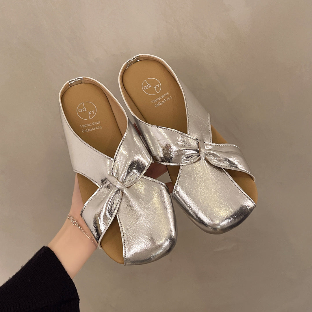 Damen offene Clogs mit modischem Knotendesign und bequemem Fußbett EB