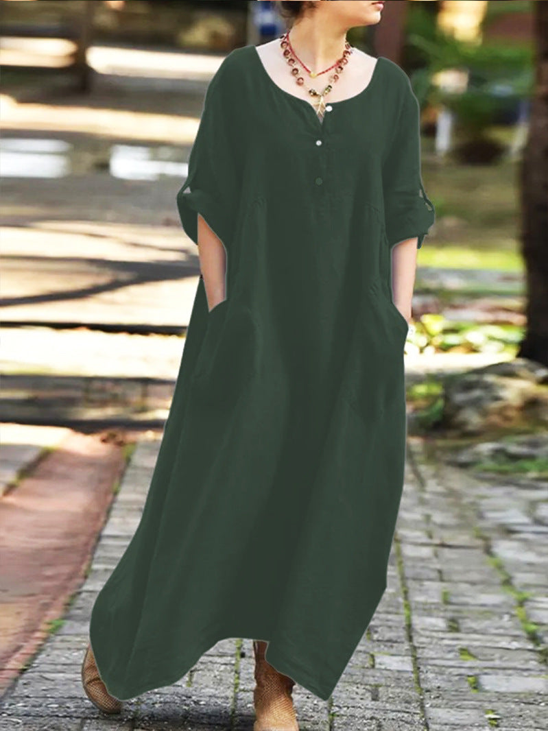 Damen lässiges Maxikleid mit praktischen Taschen und Knopfdetails EB