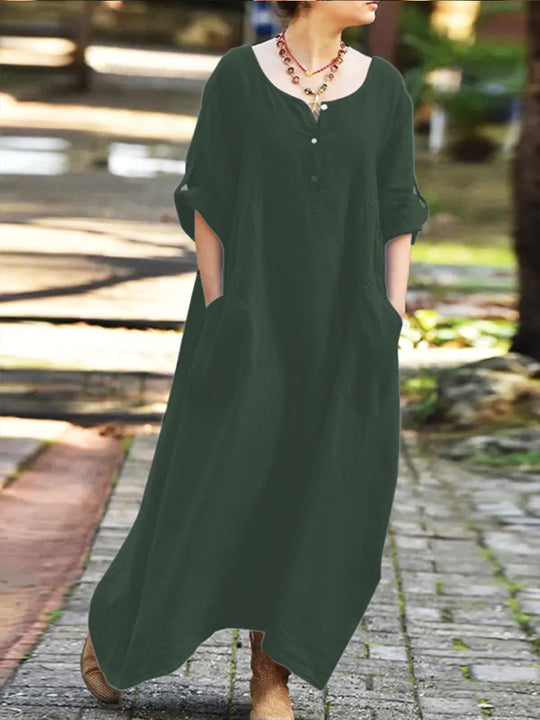 Damen lässiges Maxikleid mit praktischen Taschen und Knopfdetails EB
