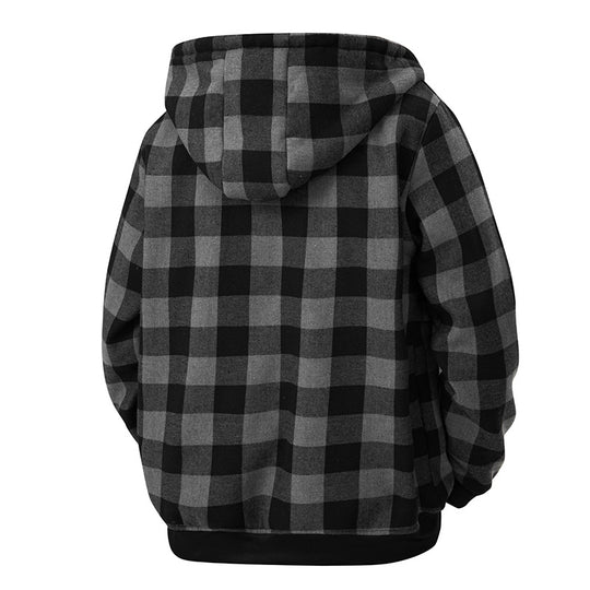 Herren karierte Teddyfleece Kapuzenjacke mit Sherpa-Innenfutter und Reißverschluss EB