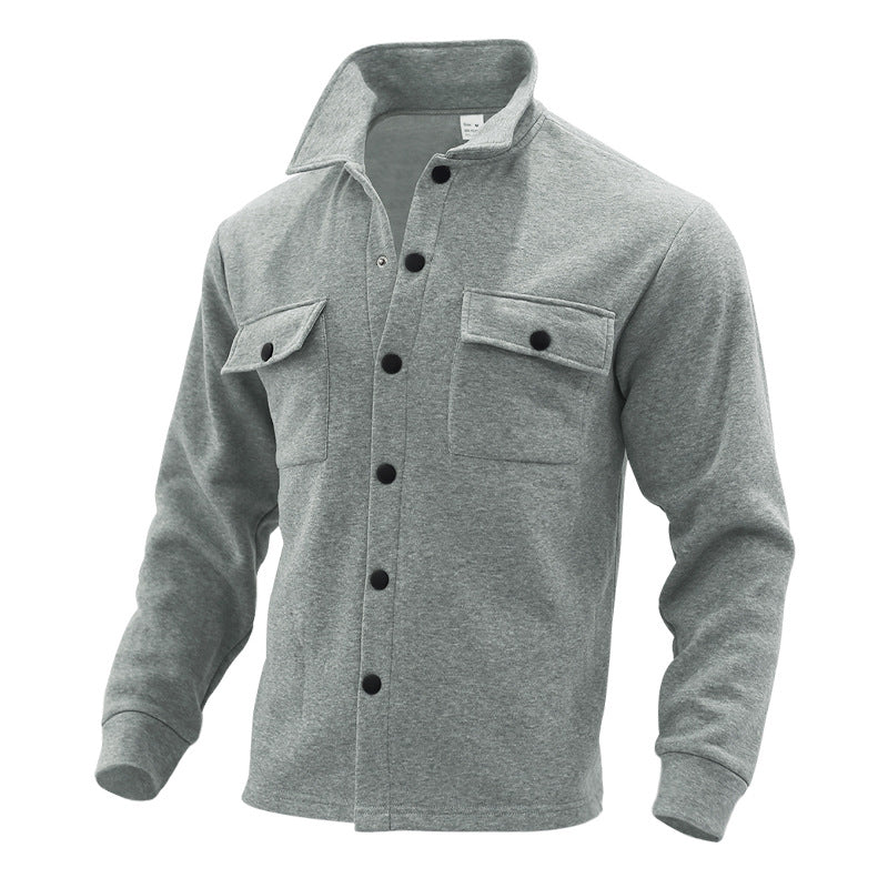Herren Fleece-Hemdjacke mit zwei Brusttaschen und modischem Stehkragen EB