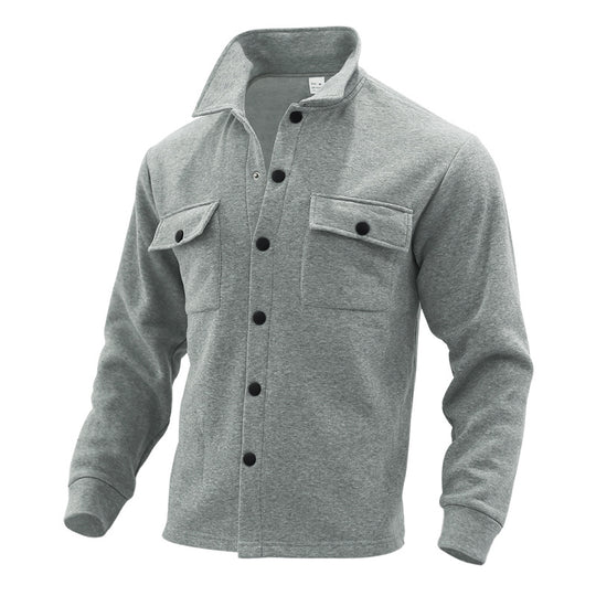 Herren Fleece-Hemdjacke mit zwei Brusttaschen und modischem Stehkragen EB