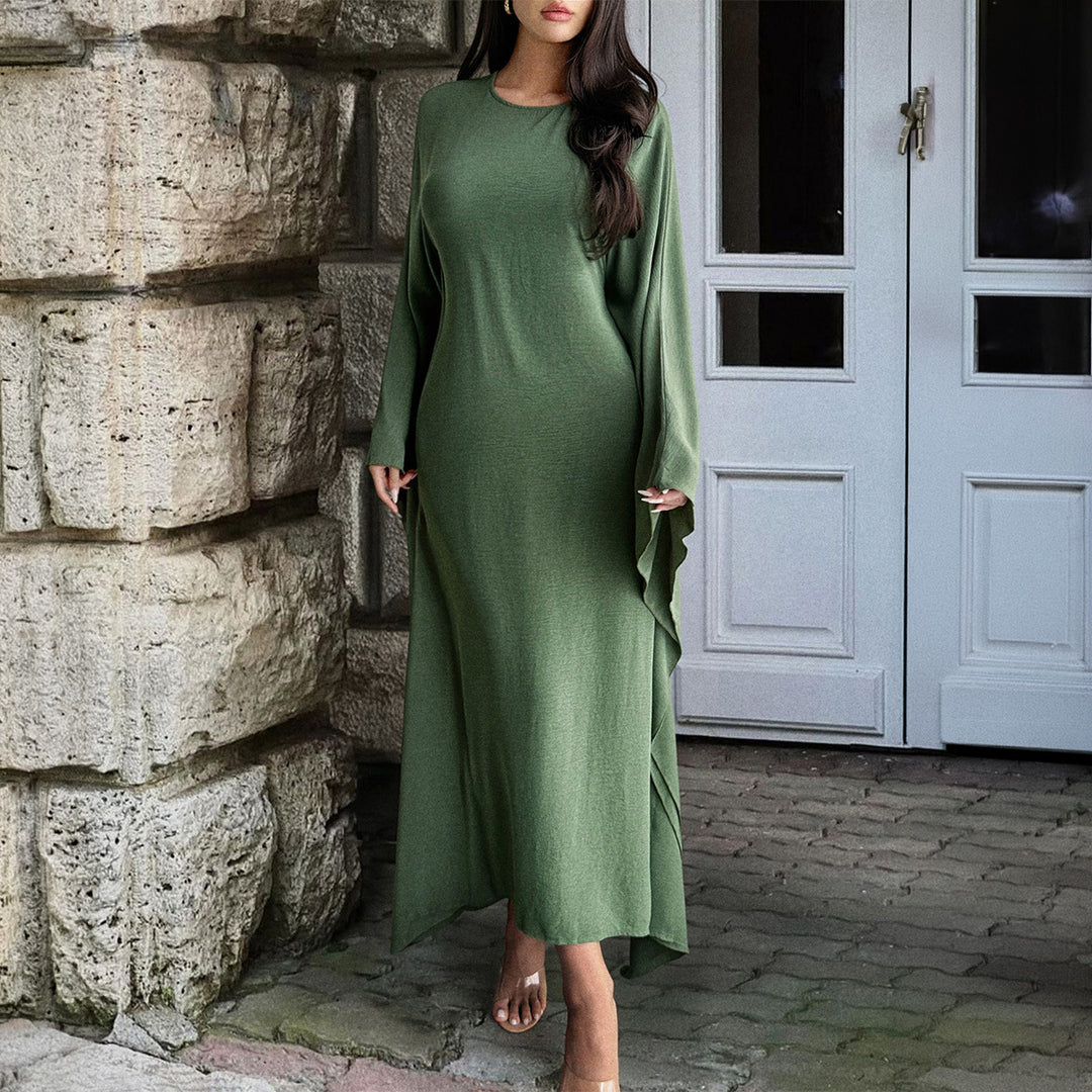 Damen nan fließendes Maxikleid mit weiten drapierten Ärmeln aus Viskosemix EB