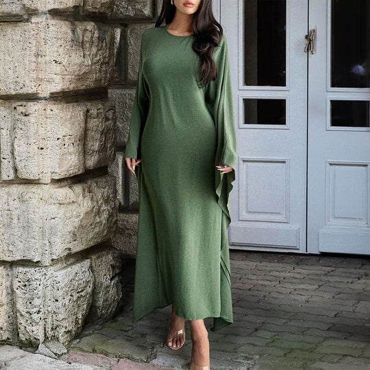Damen nan fließendes Maxikleid mit weiten drapierten Ärmeln aus Viskosemix EB