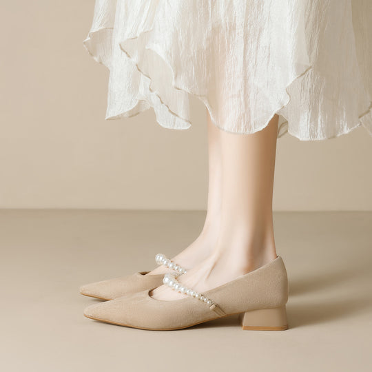 Damen elegante Pumps mit perlenverziertem Riemchen EB
