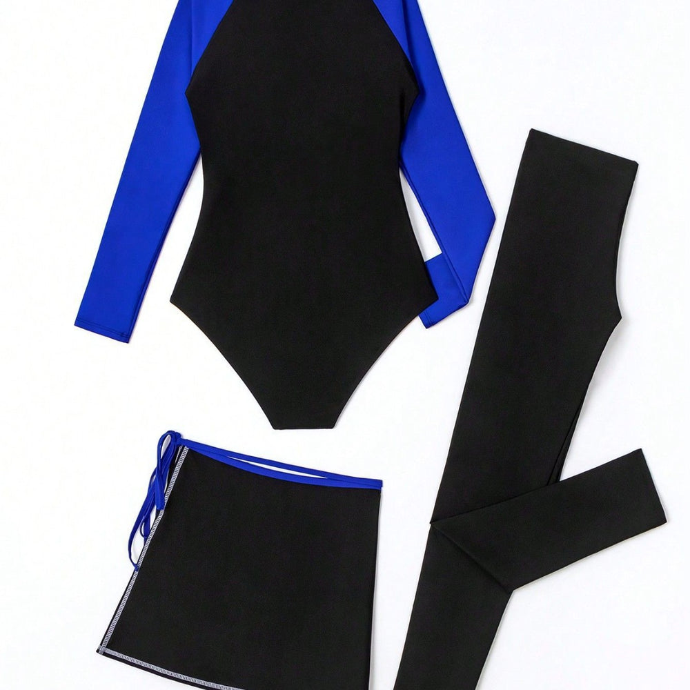 Damen Sportlicher UV-Schutz-Schwimmanzug mit langem Arm und Rock EB