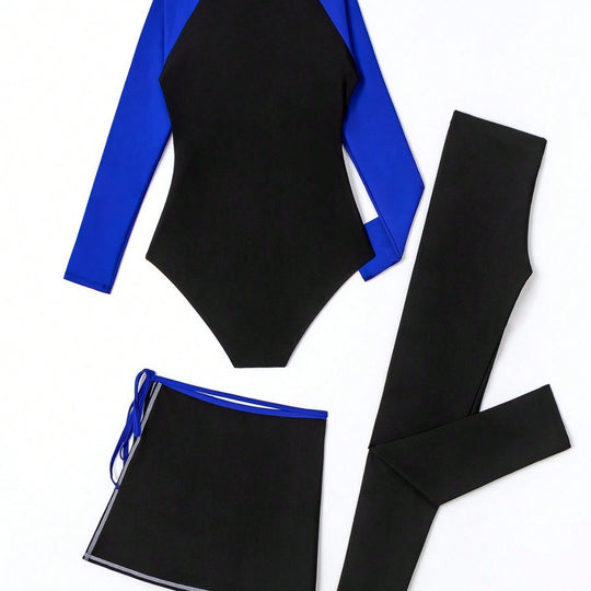 Damen Sportlicher UV-Schutz-Schwimmanzug mit langem Arm und Rock EB