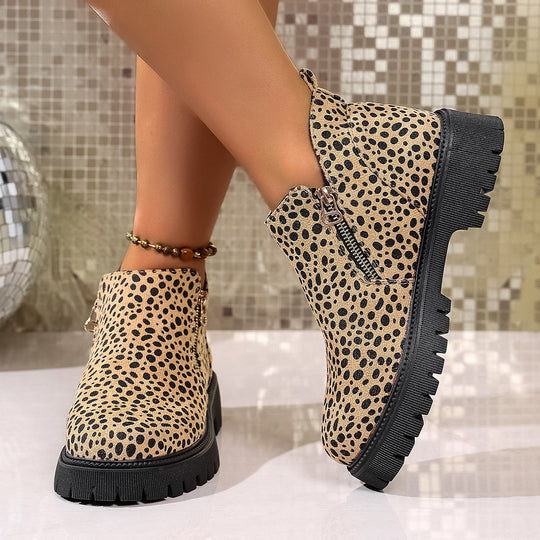 Damen Chelsea-Stiefel mit modischem Leopardenmuster und rutschfester Profilsohle EB