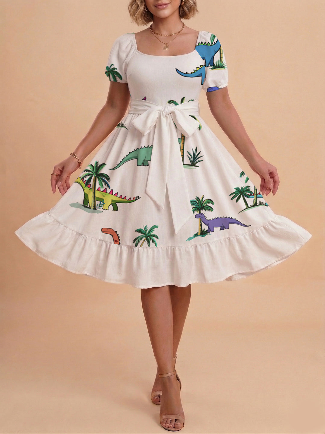 Damen schickes Glitzerkleid mit tailliertem Schnitt und Rüschensaum EB