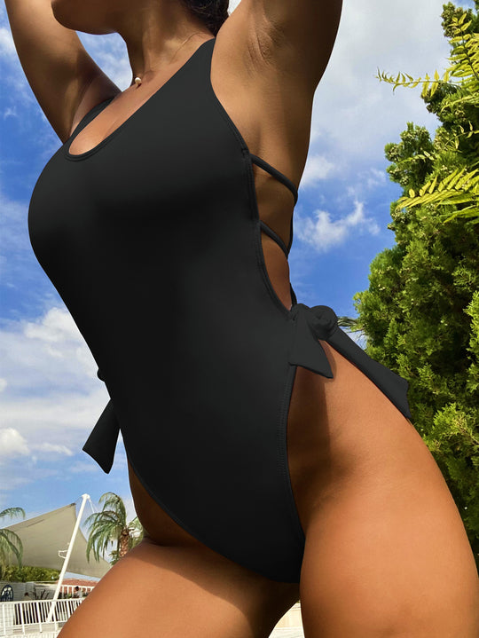 Damen Hochgeschnittener Badeanzug mit eleganten Schnürdetails EB