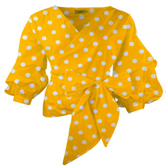 Damen Wickelbluse mit eleganten Puffärmeln und Taillierung EB