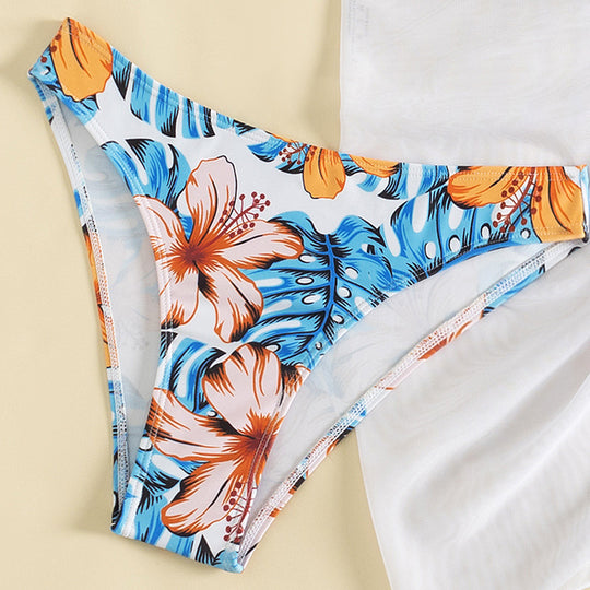 Damen Triangel-Bikini-Set mit floralem Muster und lässigem Tuch EB