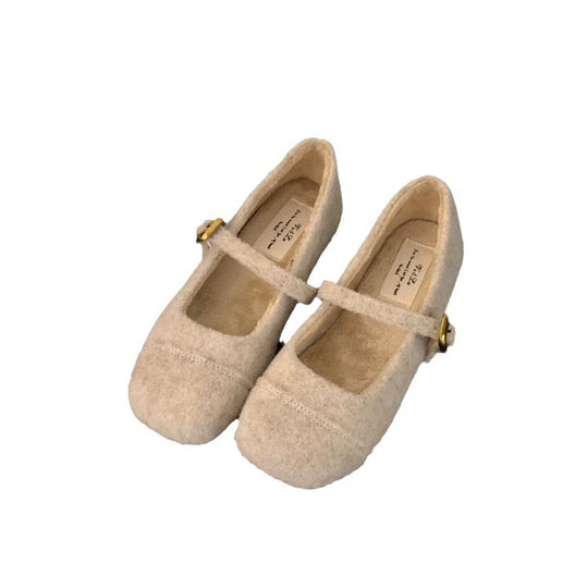 Damen elegante Filz-Ballerinas mit dekorativem Riemchen EB