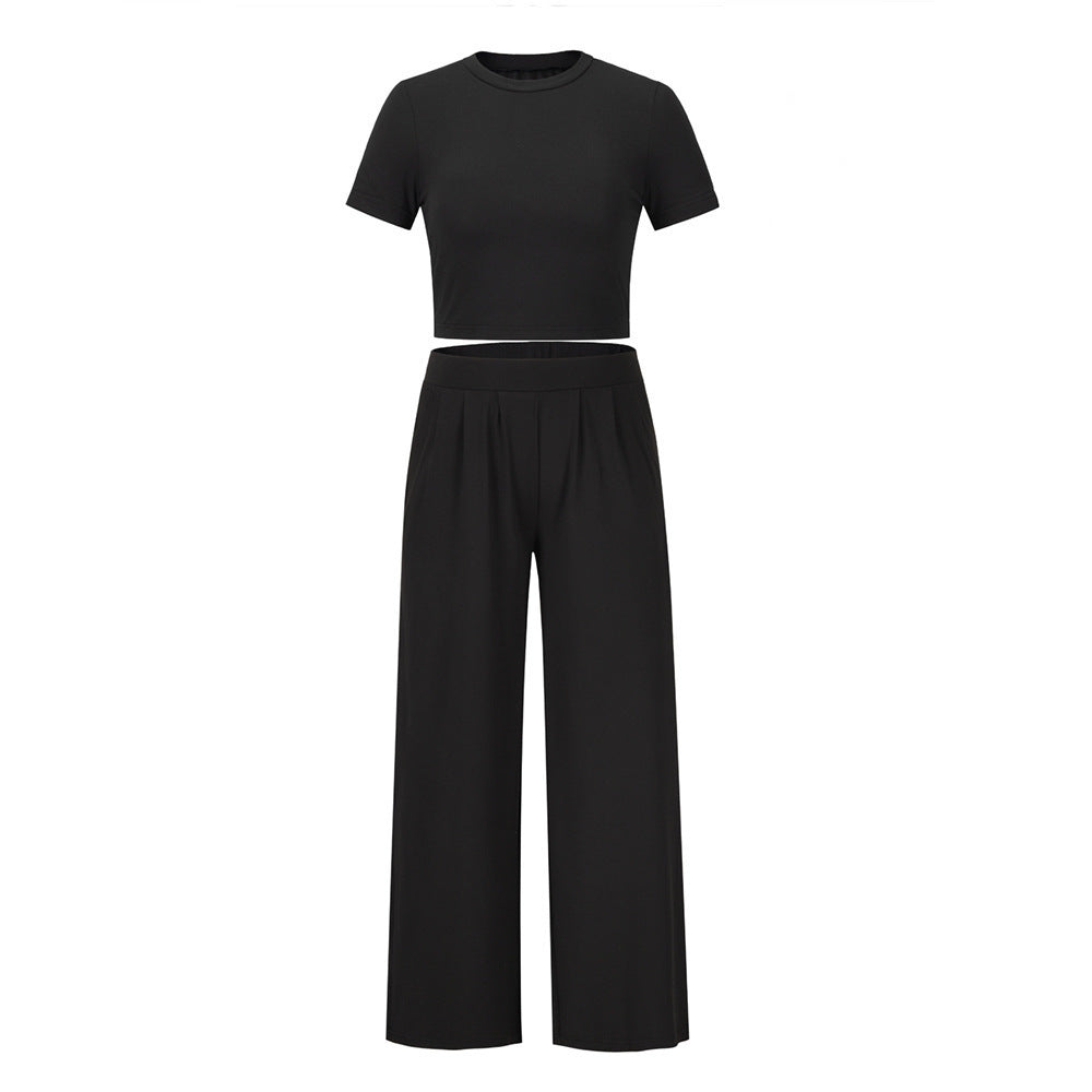 Damen Komfortables Baumwoll-Crop-Top mit weiter Hose EB