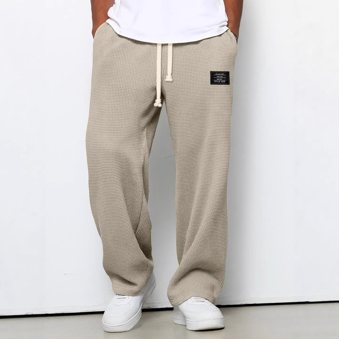 Herren nan lässige Waffelstrick Loungehose mit Kordelzug und geradem Schnitt EB