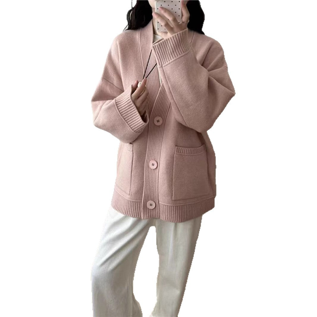Damen Großer Strickcardigan mit tiefem V-Ausschnitt und praktischen Taschen EB
