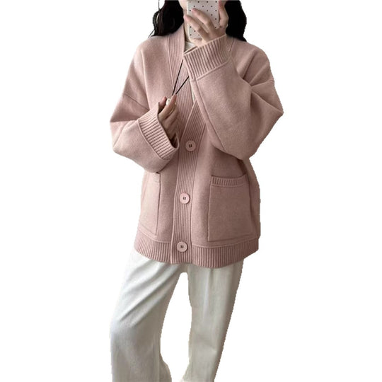 Damen Großer Strickcardigan mit tiefem V-Ausschnitt und praktischen Taschen EB