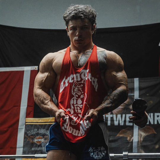 Herren nan figurbetontes Fitness-Tanktop mit Bulldoggen-Grafik und extra tiefen Armausschnitten EB