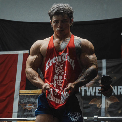 Herren nan figurbetontes Fitness-Tanktop mit Bulldoggen-Grafik und extra tiefen Armausschnitten EB