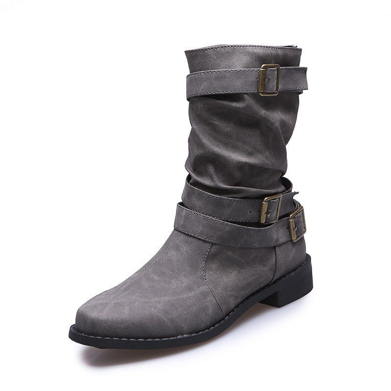 Damen Robuste Stiefel mit modischen Schnallen und lässigem Design EB