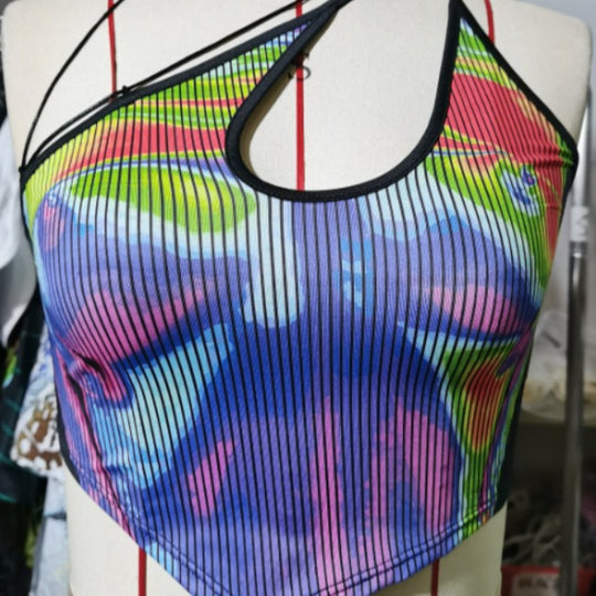 Damen Sportliches Crop-Top mit kreativem Farbdesign EB